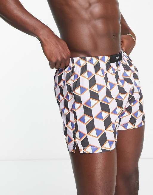 ASOS DESIGN woven boxers in black geo print | ASOS