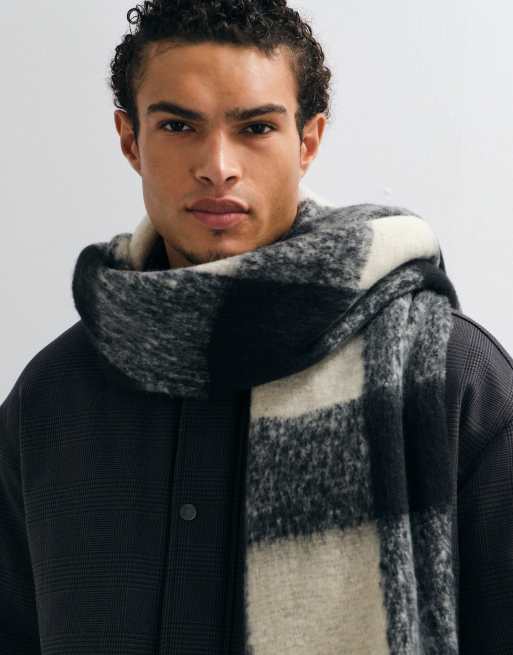 ASOS DESIGN woven brushed check scarf in black, 2 of 3