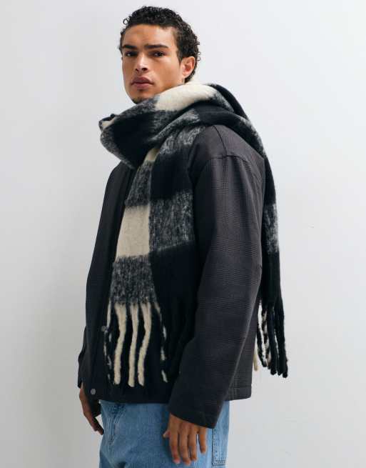 ASOS DESIGN woven brushed check scarf in black, 3 of 3