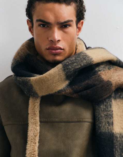 ASOS DESIGN woven brushed check scarf in brown - view 1