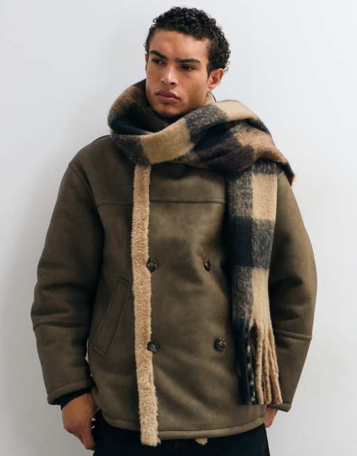 ASOS DESIGN woven brushed check scarf in brown, 2 of 3