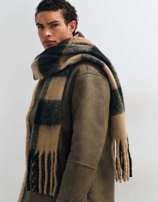ASOS DESIGN woven brushed check scarf in brown, 3 of 3