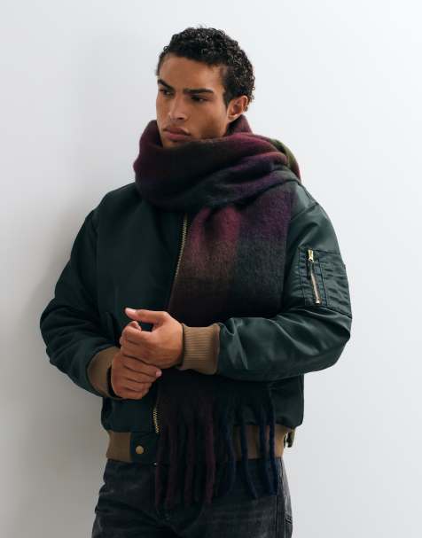 ASOS DESIGN woven brushed check scarf in burgundy and green - view 1