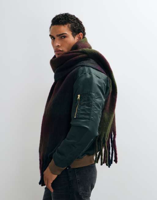 ASOS DESIGN woven brushed check scarf in burgundy and green, 3 of 3