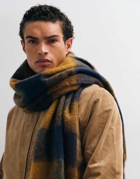 ASOS DESIGN woven brushed check scarf in orange and navy - view 1