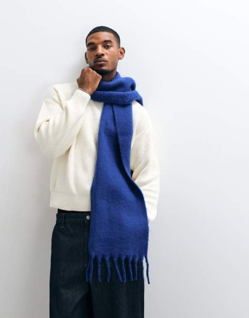 ASOS DESIGN woven brushed scarf in blue, 2 of 3