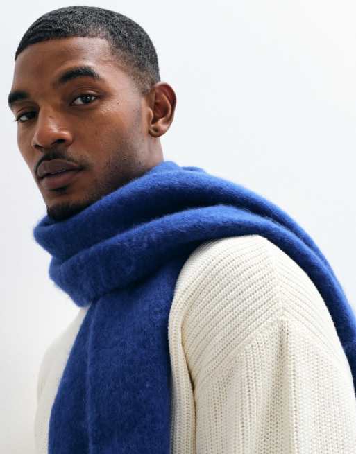 ASOS DESIGN woven brushed scarf in blue, 3 of 3