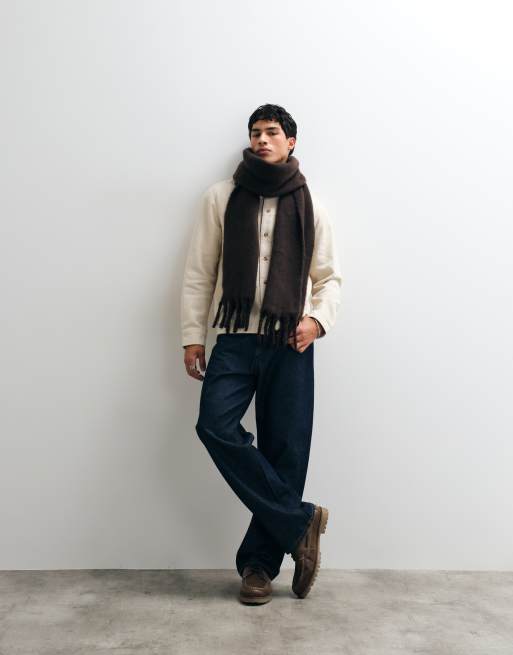 ASOS DESIGN woven brushed scarf in brown, 2 of 4