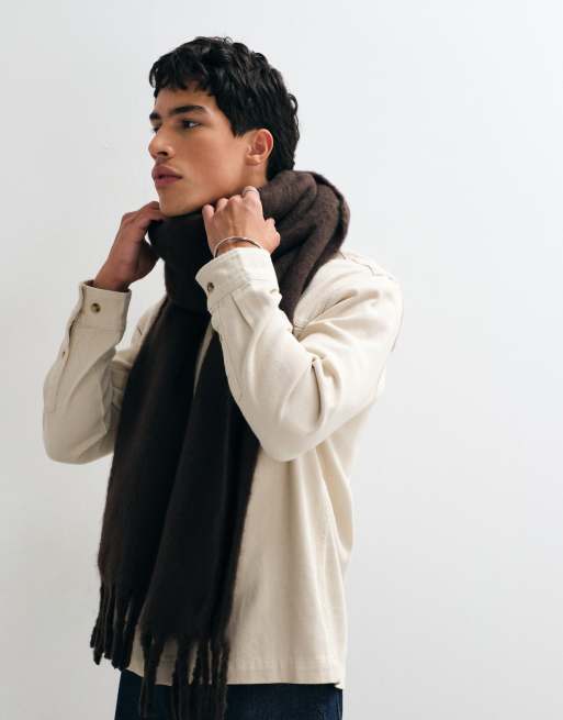 ASOS DESIGN woven brushed scarf in brown, 4 of 4