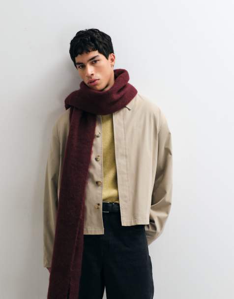 ASOS DESIGN woven brushed scarf in burgundy - view 1
