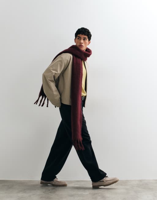 ASOS DESIGN woven brushed scarf in burgundy, 2 of 4