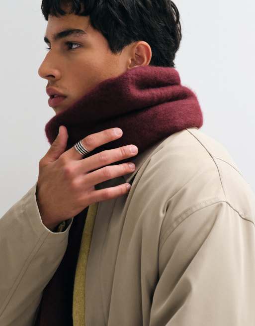 ASOS DESIGN woven brushed scarf in burgundy, 3 of 4