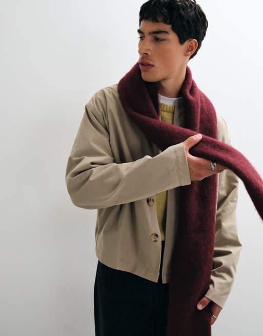 ASOS DESIGN woven brushed scarf in burgundy, 4 of 4