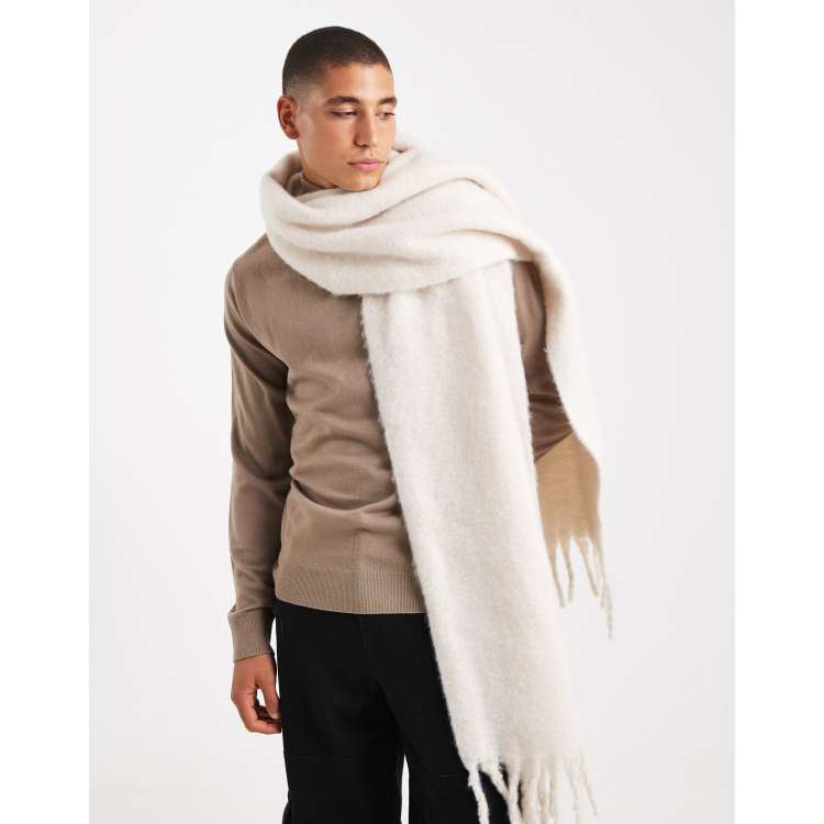ASOS DESIGN woven brushed scarf in cream | ASOS