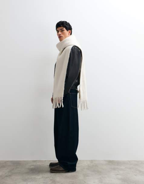 ASOS DESIGN woven brushed scarf in cream - view 1