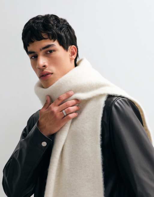 ASOS DESIGN woven brushed scarf in cream, 2 of 3