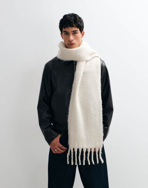 ASOS DESIGN woven brushed scarf in cream, 3 of 3