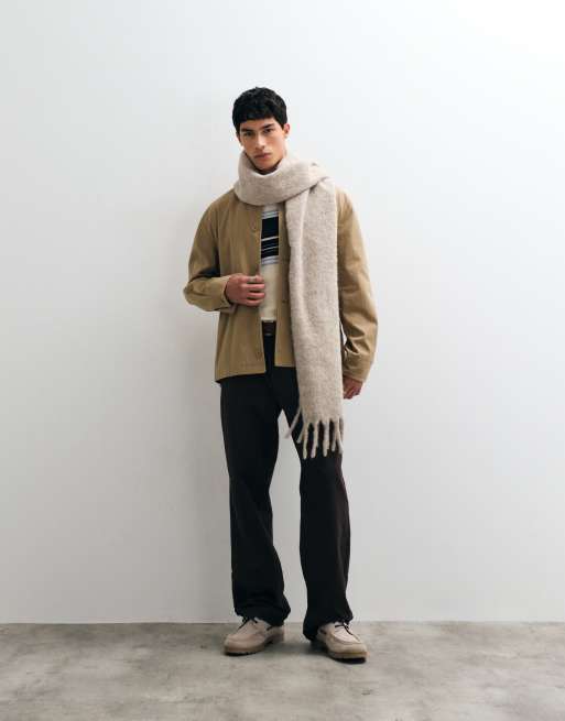 ASOS DESIGN woven brushed scarf in heathered cream, 2 of 4