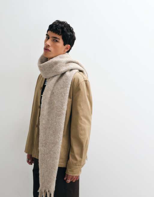 ASOS DESIGN woven brushed scarf in heathered cream, 4 of 4