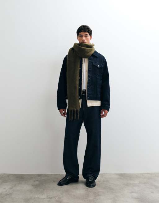 ASOS DESIGN woven brushed scarf in khaki green, 2 of 3