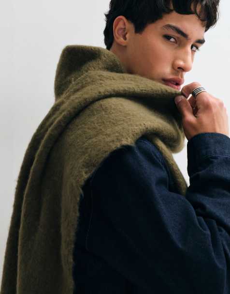 ASOS DESIGN woven brushed scarf in khaki - view 1