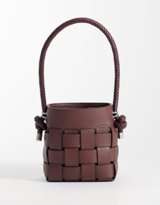 Asos Design Woven Bucket Shoulder Bag In Brown