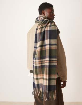 Asos Design Woven Check Scarf In Gray