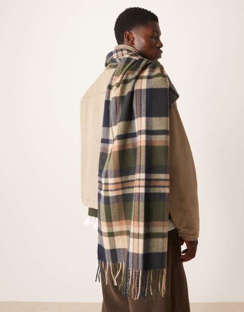 ASOS DESIGN woven check scarf in navy - view 1