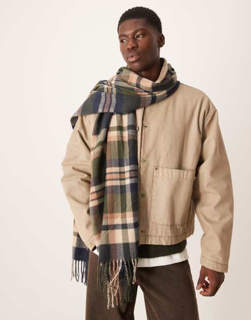 ASOS DESIGN woven check scarf in navy, 2 of 3