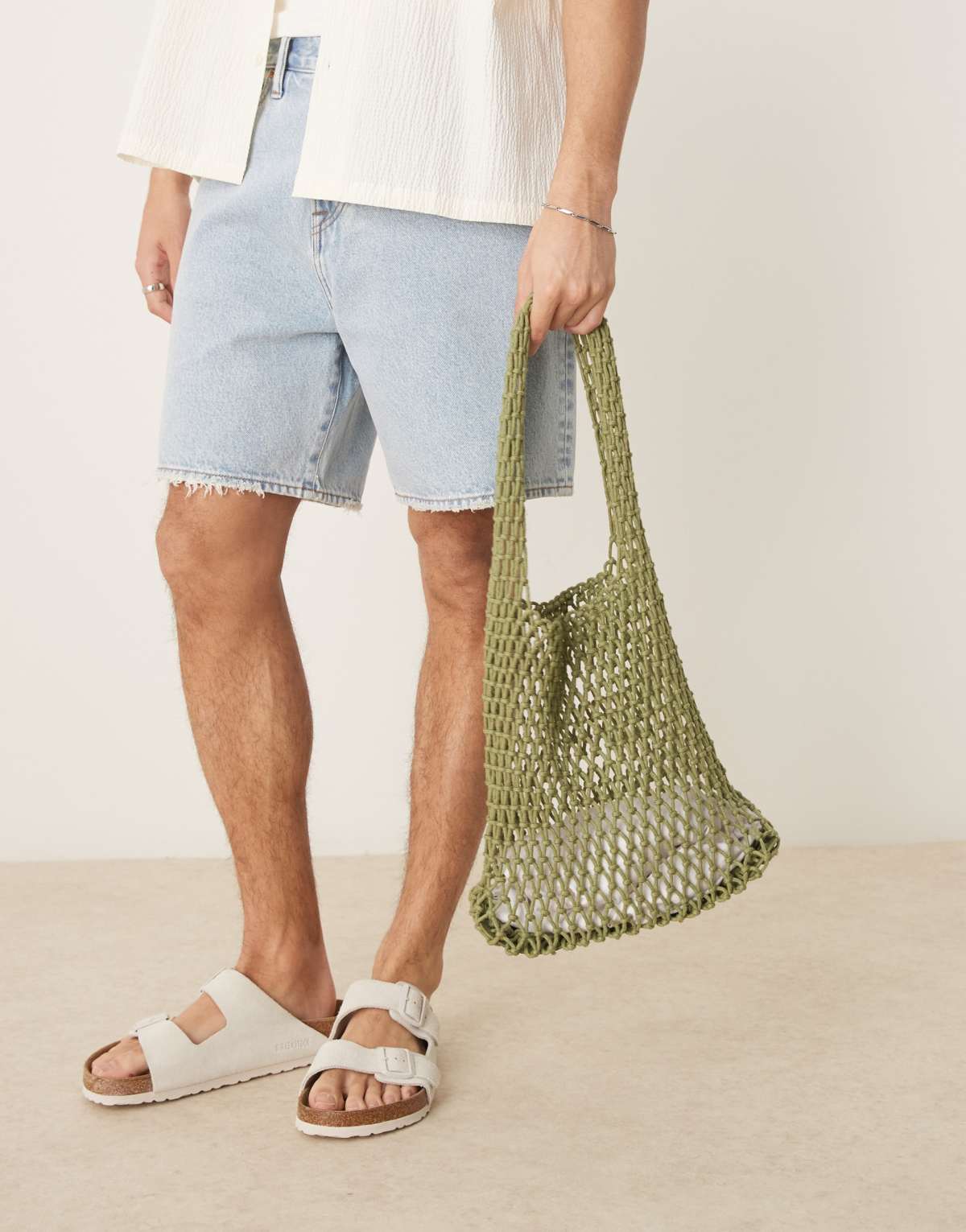 ASOS DESIGN woven crochet sling tote bag in green