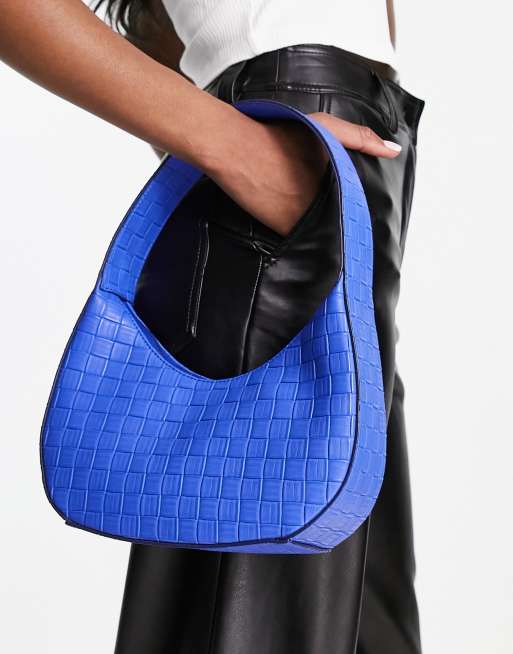 ASOS DESIGN curved shoulder bag in black croc with long strap