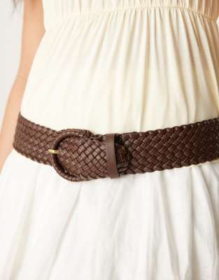 woven detail waist and hip jeans belt in chocolate-Brown