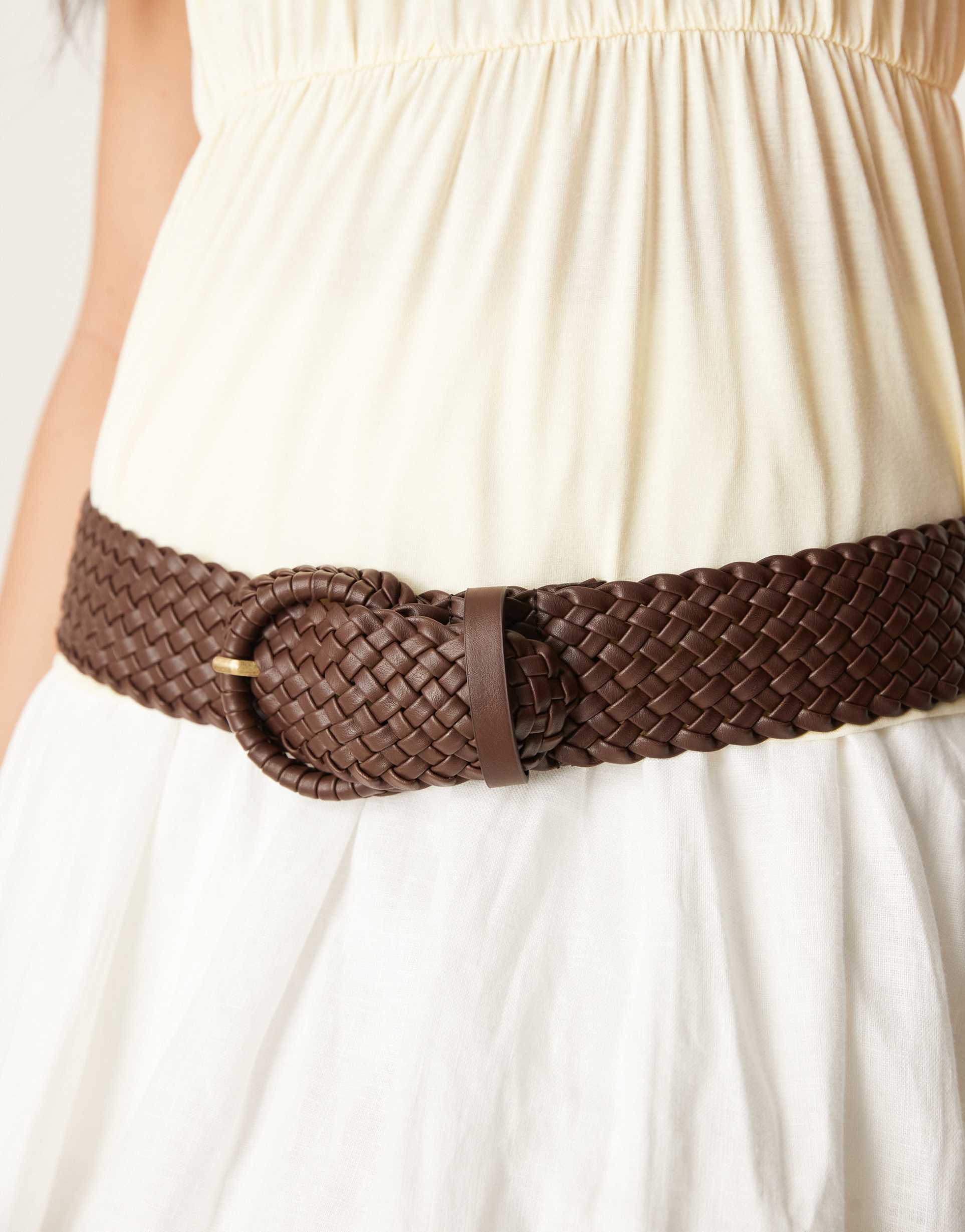 asos design woven detail waist and hip jeans belt in chocolate