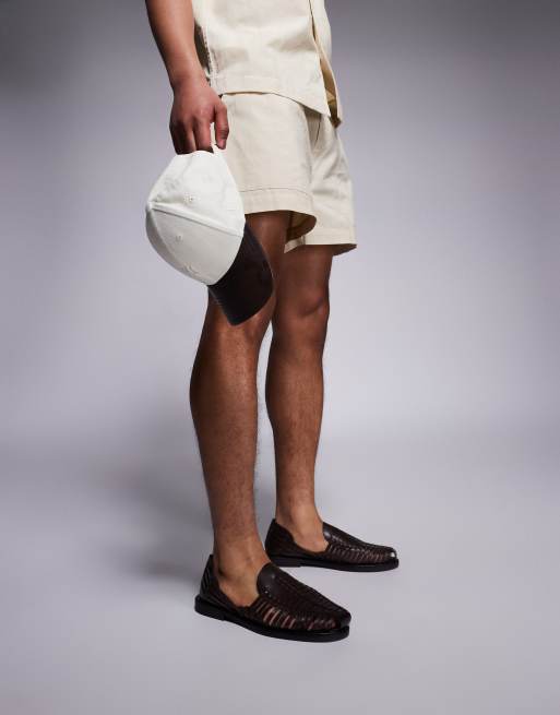 ASOS DESIGN woven fisherman sandals in brown leather, 3 of 4