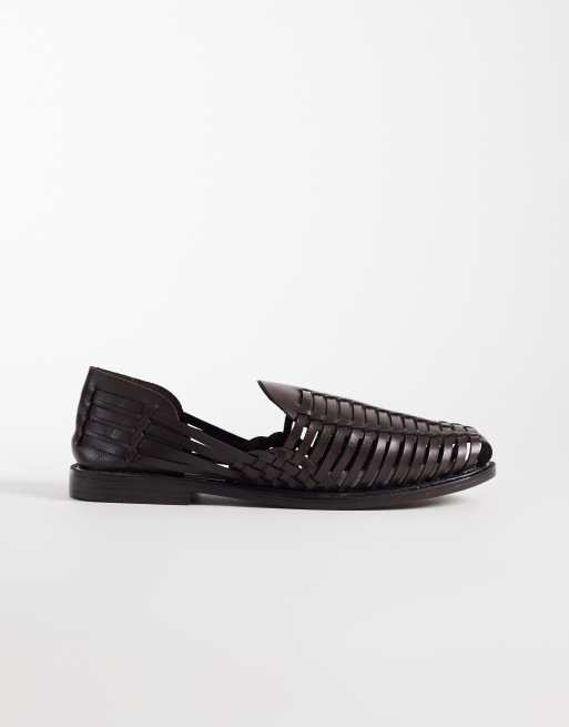 ASOS DESIGN woven fisherman sandals in brown leather, 2 of 4