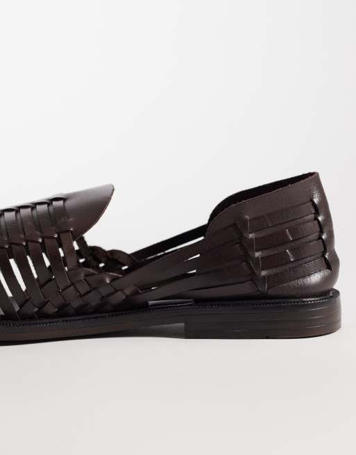 ASOS DESIGN woven fisherman sandals in brown leather, 3 of 4