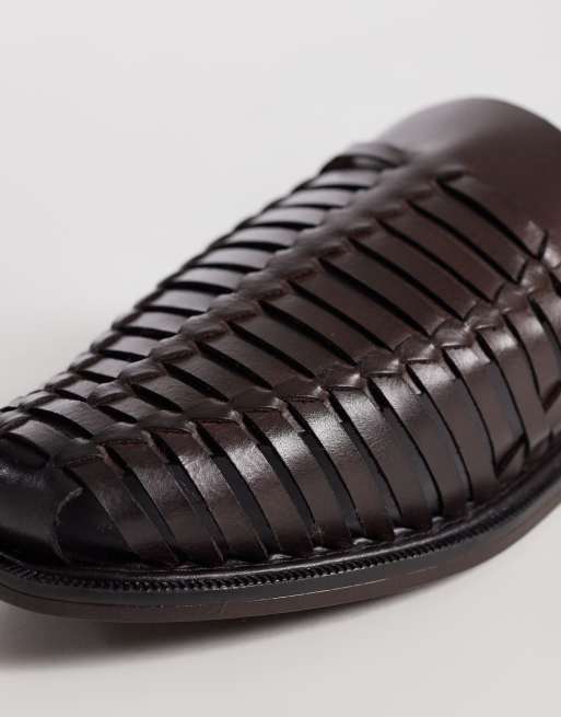 ASOS DESIGN woven fisherman sandals in brown leather, 4 of 4