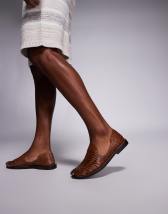 ASOS DESIGN crossover strap sandals in tan leather