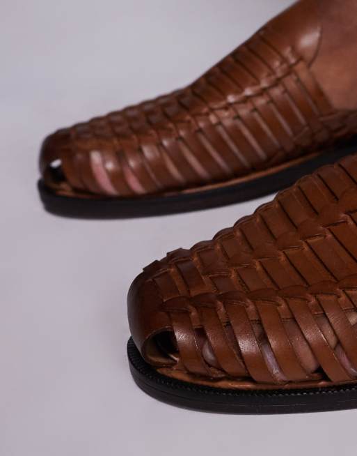 ASOS DESIGN woven fisherman sandals in tan leather