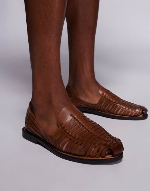 ASOS DESIGN woven fisherman sandals in tan leather