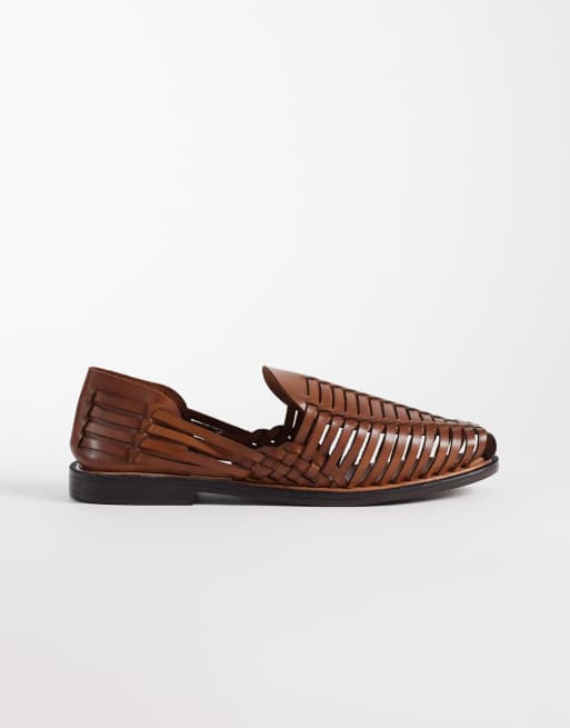 ASOS DESIGN woven fisherman sandals in tan leather, 2 of 4