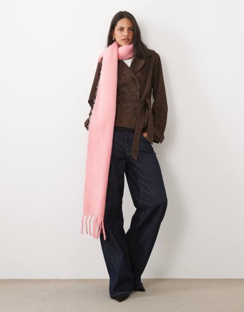 ASOS DESIGN woven fluffy tassel scarf in bright pink - view 1