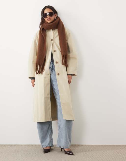ASOS DESIGN woven fluffy tassel scarf in chocolate brown, 3 of 3