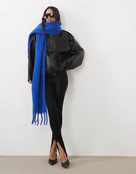 ASOS DESIGN woven fluffy tassel scarf in colbalt - view 1