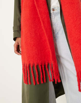 Asos Design Woven Fluffy Tassel Scarf In Red