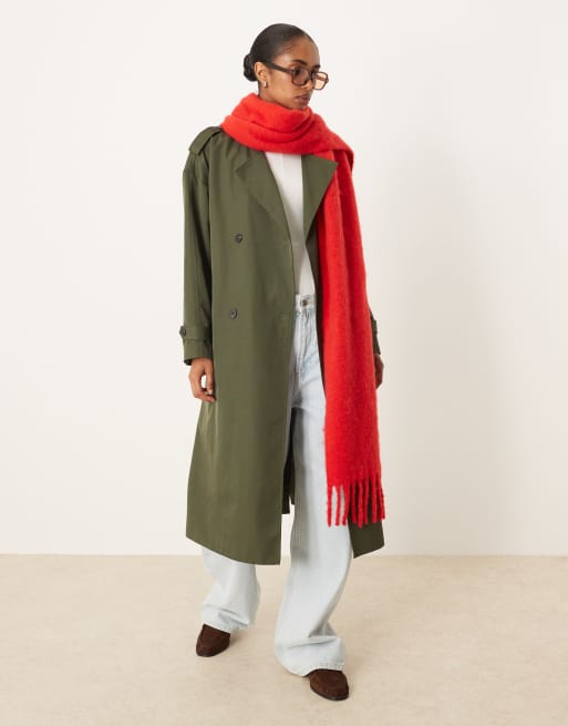 ASOS DESIGN woven fluffy tassel scarf in red