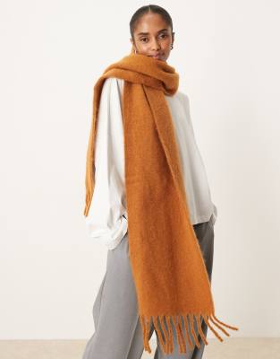 Asos Design Woven Fluffy Tassel Scarf In Orange