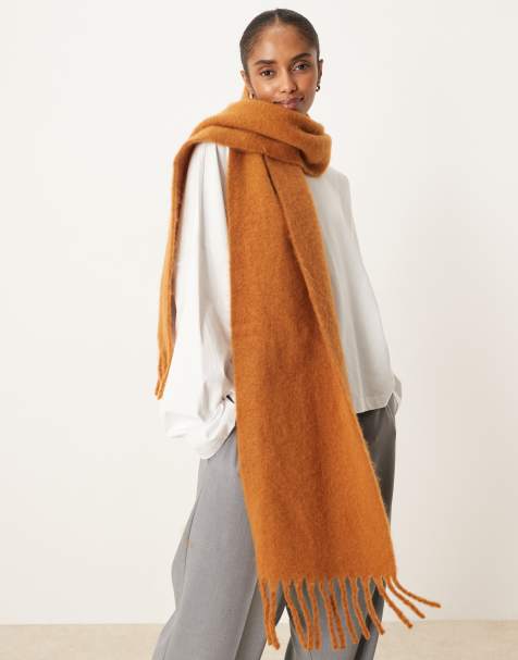 ASOS DESIGN woven fluffy tassel scarf in tabacco - view 1