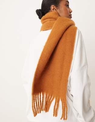Asos Design Woven Fluffy Tassel Scarf In Orange