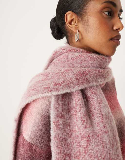 ASOS DESIGN woven fluffy tassel scarf in two tone red